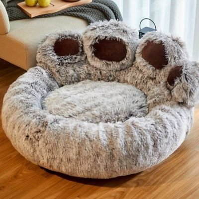 Coussin pour chat lit forme de patte peluche confortable