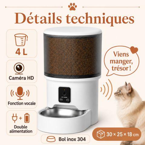 Distributeur automatique de croquettes pour chat 4 L