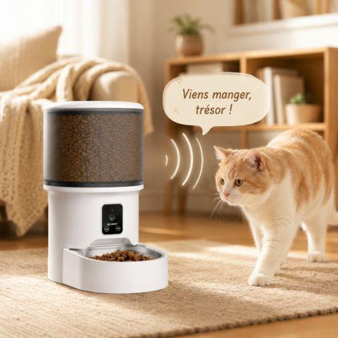 Distributeur automatique de croquettes pour chat avec fonction vocale