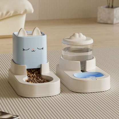 distributeur croquettes et eau chat gravité plastique bleu