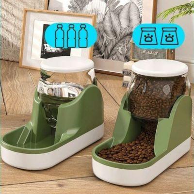 distributeur croquette chat ensemble eau gravité automatique plastique vert