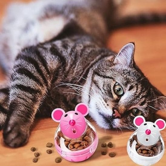 distributeur croquette chat jouet interactif souris plastique