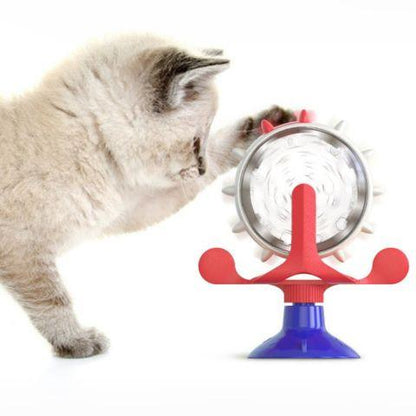 distributeur croquettes chat ludique plastique rouge jouet ventouse sol
