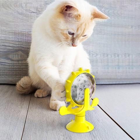 distributeur croquettes chat ludique plastique jaune roue jouet ventouse