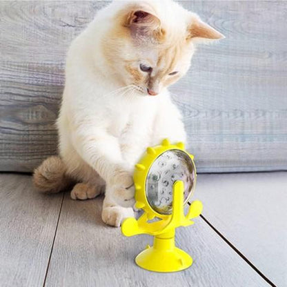 distributeur croquettes chat ludique plastique jaune roue jouet ventouse