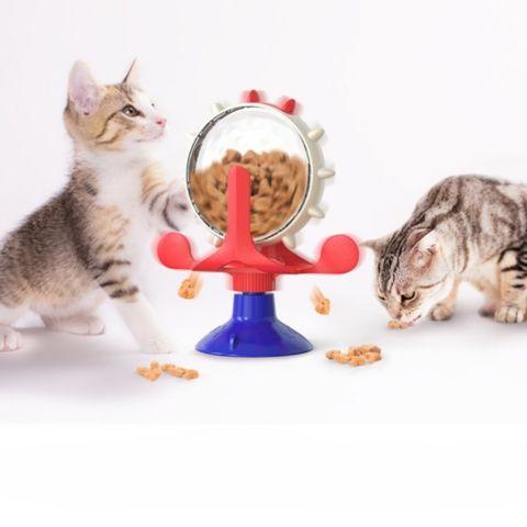 distributeur croquettes chat ludique plastique rouge roue jouet ventouse