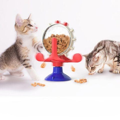 distributeur croquettes chat ludique plastique rouge roue jouet ventouse