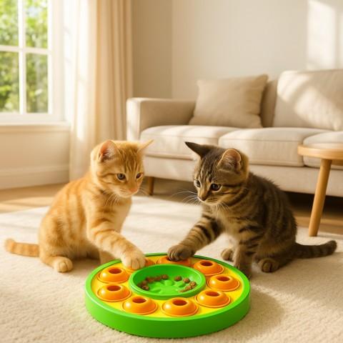 distributeur croquettes chat puzzle gourmand jouet ludique croquettes vert
