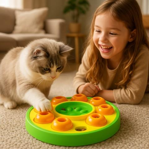 distributeur croquettes chat puzzle ludique fillette chaton
