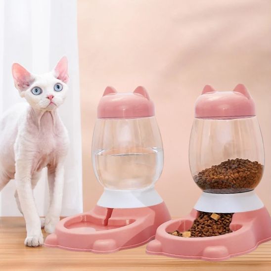 distributeur de croquettes pour chat duo rose