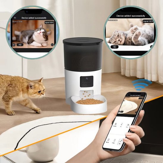 distributeur de croquettes pour chat connecté à votre smartphone vous permet de prendre de belles photos et vidéos de votre chat même en votre absence