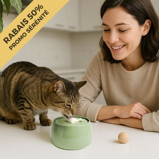 fontaine a eau chat ceramique verte promo