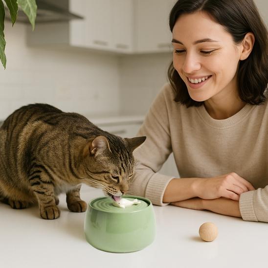 fontaine a eau chat ceramique verte design baleine