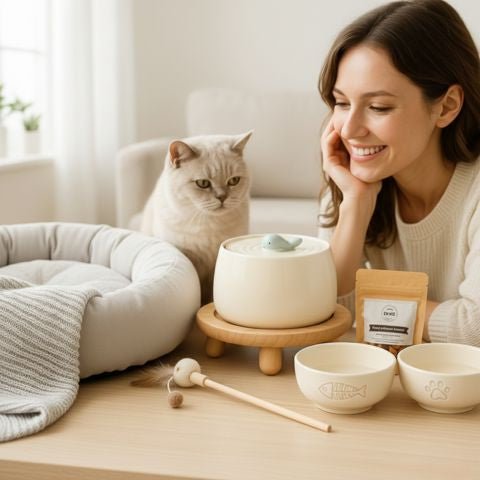 Fontaine à eau pour chat en céramique design Baleine beige