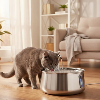 Fontaine a eau chat inox ronde