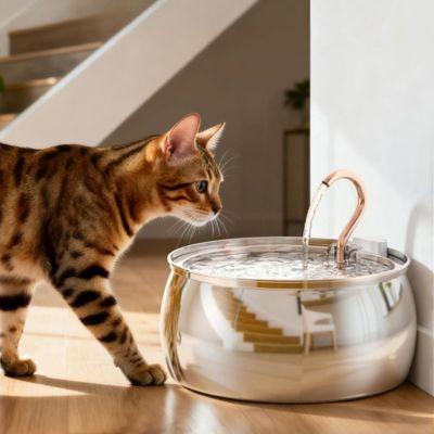 Fontaine à eau chat inox silencieuse et filtrante avec robinet en cascade