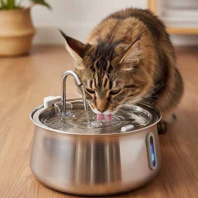 Fontaine a eau chat ronde inox