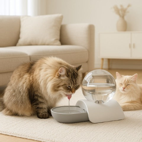 fontaine à eau chat sans électricité forme bulle platique