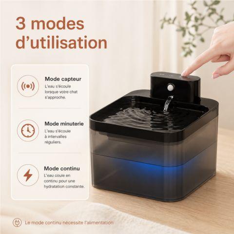 Fontaine à eau chat sans fil 3 modes d’utilisation