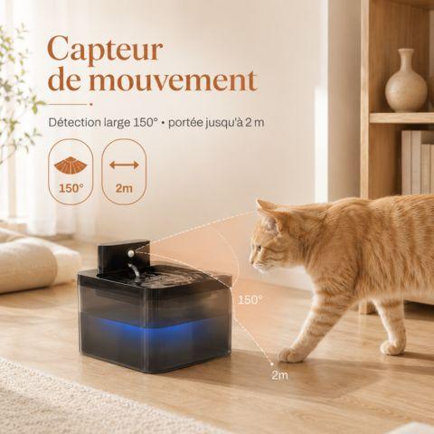 Fontaine à eau chat sans fil avec capteur de mouvement