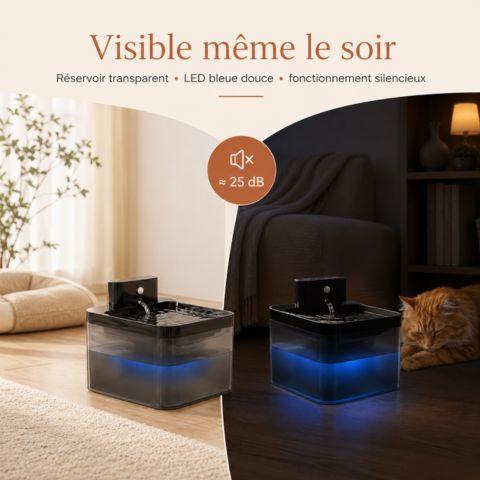 Fontaine à eau chat sans fil LED bleue silencieuse