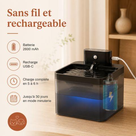 Fontaine à eau chat sans fil rechargeable USB-C
