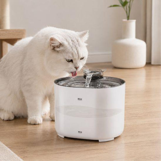 Fontaine a eau chat ZenFontaine™ blanche 2,2 L avec chat buvant