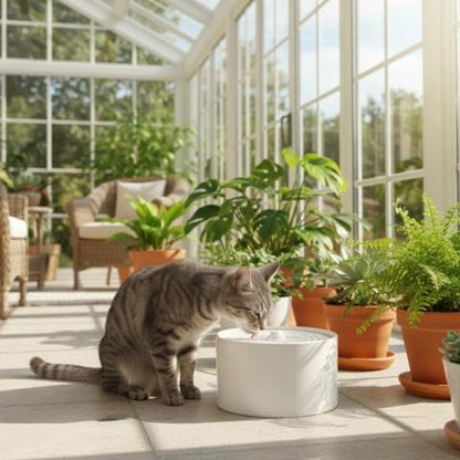Fontaine a eau pour chat ceramique blanc uni vue de côté