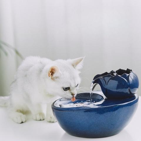 Fontaine a eau pour chat ceramique Perle d’Eau Féline bleue