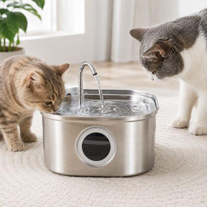 Fontaine à eau pour chat inox filtrante InoxPur 3,2 L avec deux chats