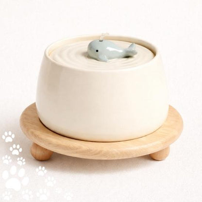 Fontaine à eau chat céramique baleine beige silencieuse 1.3L