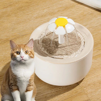 fontaine eau chat forme fleur plastique effet bois blanc