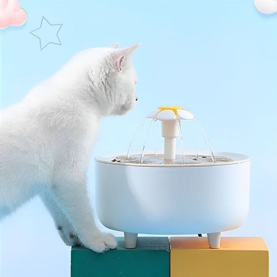 fontaine eau chat forme fleur effet bois plastique