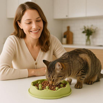 gamelle anti glouton chat alimentation lente plastique vert