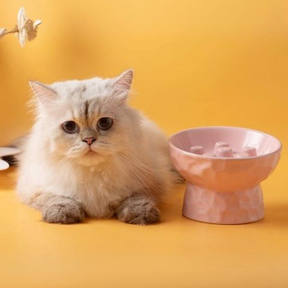 gamelle anti glouton chat surélevée inclinée céramique rose