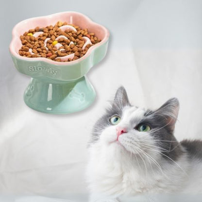 gamelle anti glouton chat surélevée céramique bleu rose