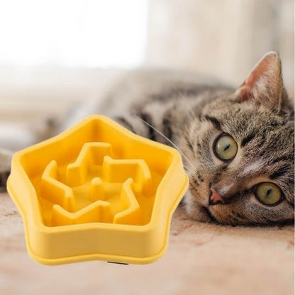 gamelle anti glouton chat alimentation lente plastique jaune