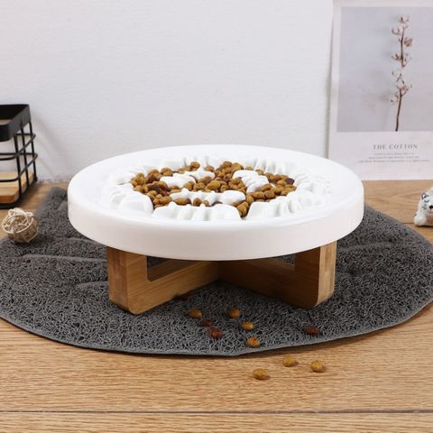 gamelle anti glouton chat céramique et bois surélevée blanche