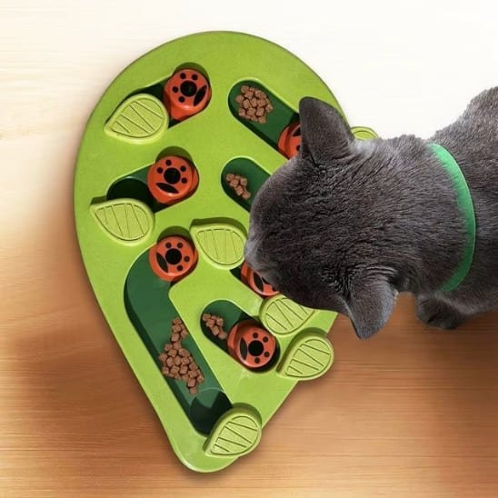 gamelle anti glouton chat puzzle alimentaire plaisir feuille verte