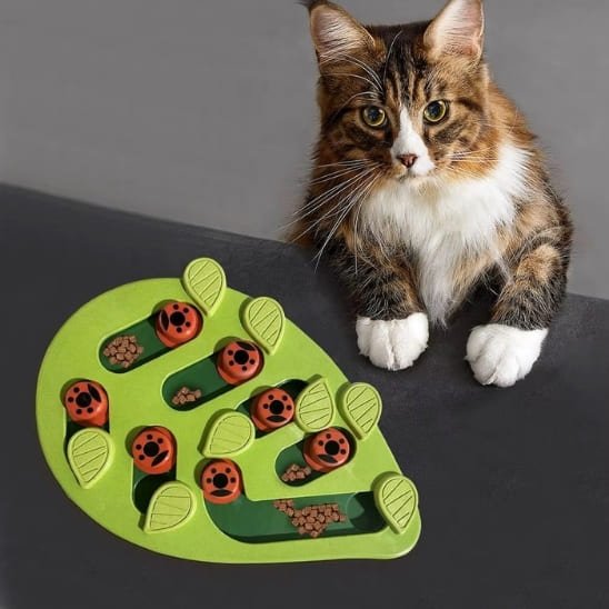 gamelle anti glouton chat puzzle alimentaire feuille verte ludique