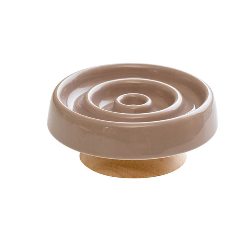 gamelle anti glouton chat surélevée bois céramique beige