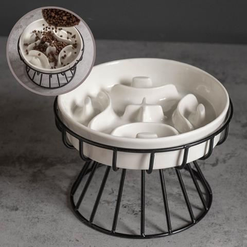 Gamelle anti-glouton chat céramique surélevée croix