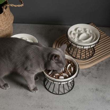 Gamelle anti-glouton chat céramique blanche support surélevée
