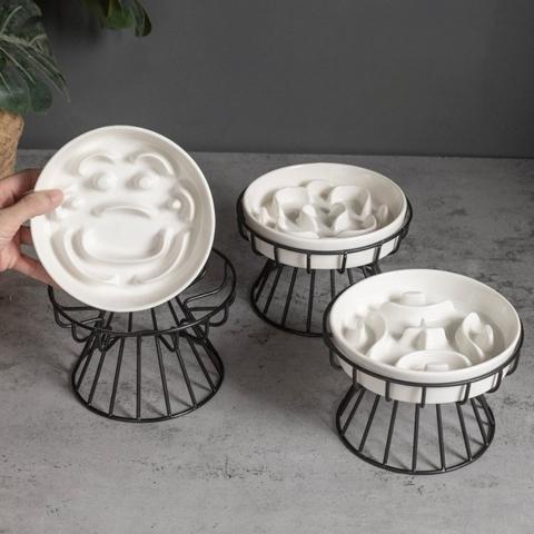 Gamelle anti-glouton chat céramique blanche support surélevée