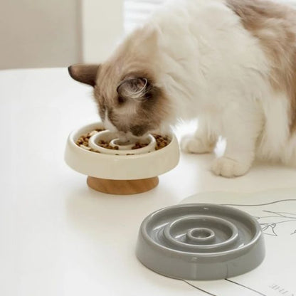 gamelle anti glouton chat surélevée bois céramique alimentation lente