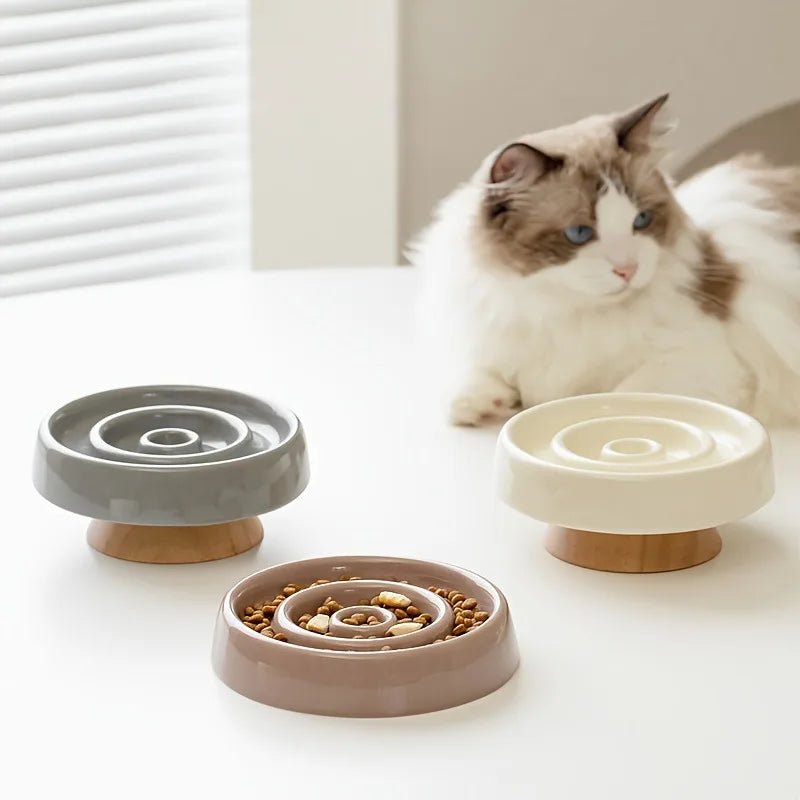 gamelle anti glouton chat surélevée bois céramique