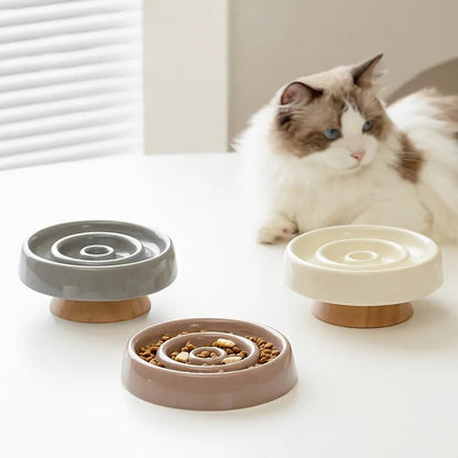 gamelle anti glouton chat surélevée bois céramique