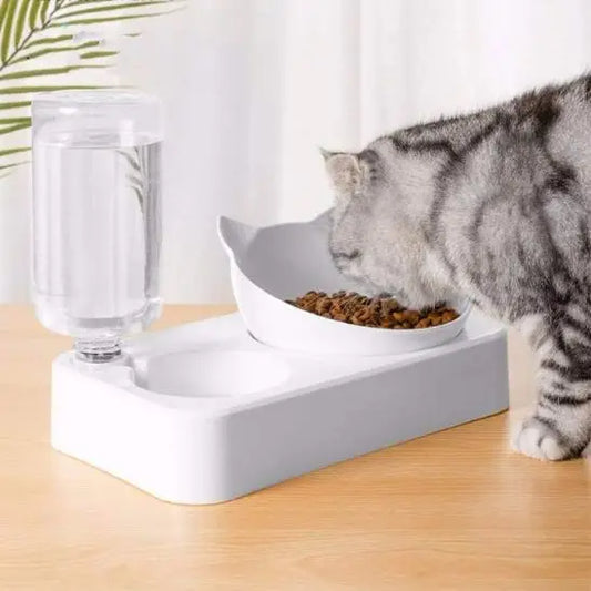 gamelle chat duo plastique blanc bol et distributeur eau