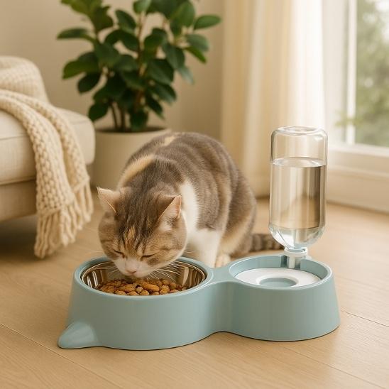 gamelle chat eau et nourriture plastique inox