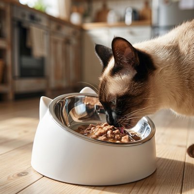 Bol inox amovible pour gamelle chat inclinée facile à retirer et à nettoyer
